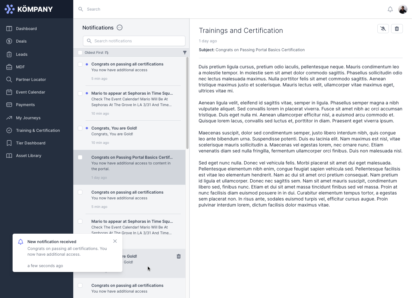 Impartner Notifications Center